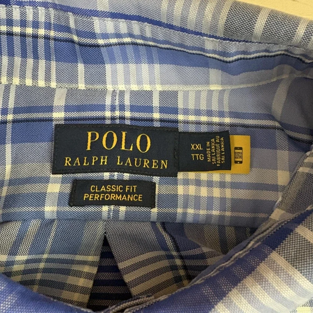 Polo Ralph Lauren Performance Shirt Poly Nylon 2XL Plaid Long Sleeve